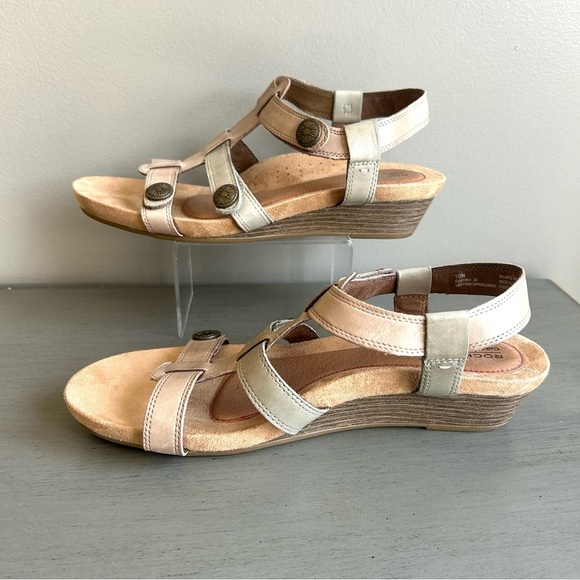 Rockport Cobb Hill Leather Strappy Wedge Sandal Sz10N Beige Neutral Arch Support - Picture 9 of 15